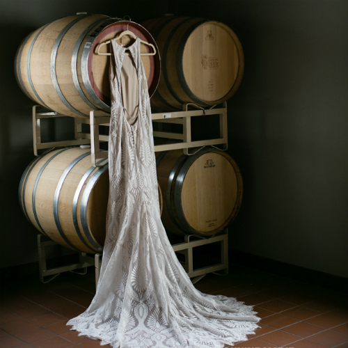 Barn Wedding wine barrel dress